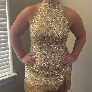 New with tag. Never worn gold sequin Ashley Lauren homecoming dress. Size 12.